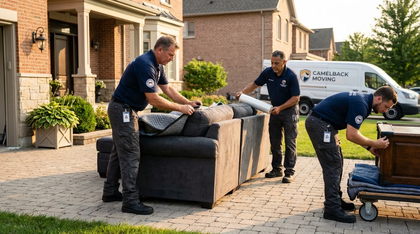 Large estate moving crew wrapping furniture in Hancock, MI